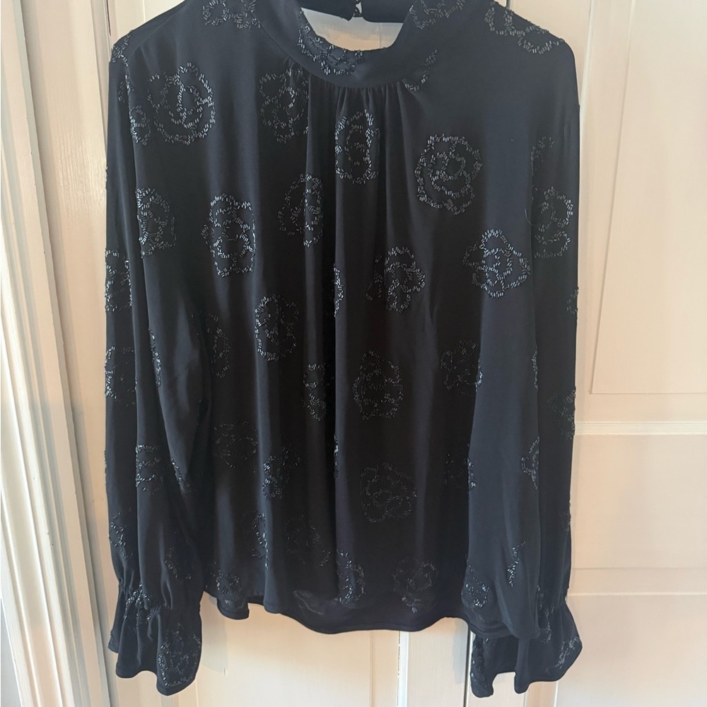 1. State Black Beaded Draped Mocked Neck Open Back Revolve NWOT